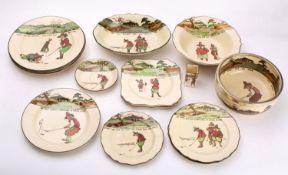 A Royal Doulton Golfing seriesware bowl after Chas Crombie with silver plated rim.