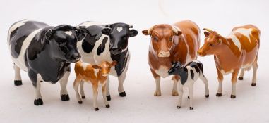 A group of Beswick cattle comprising;- Friesian cow, Champion Claybury Leegwater, Friesian bull,