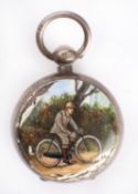 A Victorian silver and enamel fob case by Sampson Morden & Co Ltd, Chester,