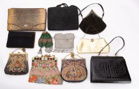 A group of lady's evening purses and handbags, including an Assuit style miser's purse,