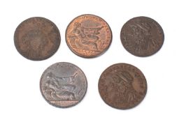 Two 1788 and one 1791 Anglesey half penny tokens.