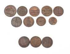 A Slop Seller token, Newcastle trade token, Milton June 3rd 1796 Bull token,
