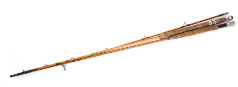 A Hardy 'Wanless' (9/10lbs) two piece split cane rod, together with a Hardy 'Gold Medal' part rod.
