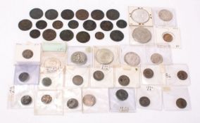 A mixed group of coins including British copper, a Gibraltar 1802 one quart,