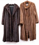 A mid 20th century full length brown fur coat for Harrods, London,