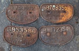 A group of four wagon plates, including an Ashford 12 ton 1956 plate (poor condition) (4).