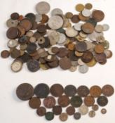 A mixed group of British and world coins: including cartwheel twopence, halfpenny,