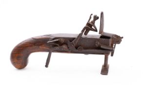 A late 18th century steel flintlock tinder pistol,