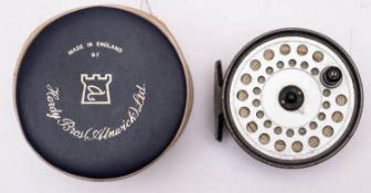 A Hardy 'Viscount 150' alloy fly reel, stamped as per title, single ebonised handle,