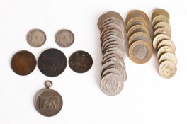 An 1811 Cornish Mine 1d token, together with a Bulldog medallion and a collection of 50p,