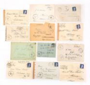 A collection of twelve WWII German postal covers dating between 1939 to 1945,