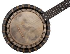 A five string zither banjo, Windsor style, unsigned with mother of pearl dot fret markers,
