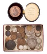 A box containing William II crown, 1820 & 21 crowns,