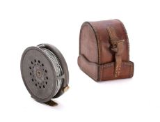 A Hardy 'Perfect' 3 5/8ths aluminium fly reel, single ebonised handle,