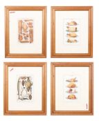 A set of four coloured prints, entitled 'Poultry', 'Bacon and Ham', 'Fish' and 'Joints',