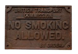 A British Transport Commission cast iron 'No Smoking Allowed.