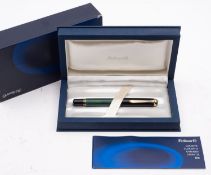 Pelikan (Germany) A boxed M1000 Souveran black and green marbled fountain pen.