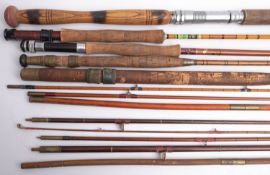 A small group of various split cane, hollow glass and other rods, various makers.