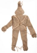 A WWII 'Rupert' paradummy: of green hessian sandbag material with cord ties to head wrist and feet