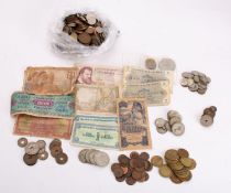 A bag of mixed world coins including approximately thirty five South African farthings,