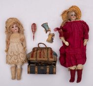 A 19th century continental bisque head fashion doll, applied blond wig, blue glass eyes,