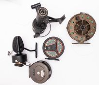 An Intrepid Rimfly King Size fly reel, together with two other fly reels,
