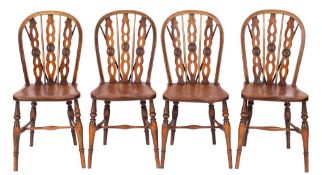 A set of four elm, ash and beech kitchen chairs,