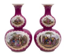 A pair of Helena Wolfsohn porcelain double-gourd vases decorated in the Meissen Augustus Rex manner