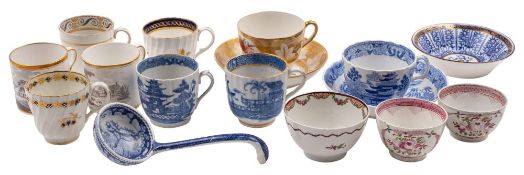 A mixed lot of late 18th/19th century English ceramics including a Coalport cup and saucer of Bute
