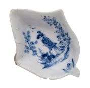 A Lund's Bristol/early Worcester blue and white pickle dish of veined ivy leaf form painted in the