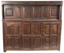 A George II oak double fronted court cupboard,