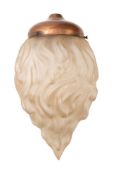 A moulded, frosted glass and copper mounted flambeau ceiling light, first half 20th century,