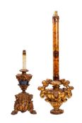 An Italian carved, parcel gilt and polychromed wood table lamp, 20th century,