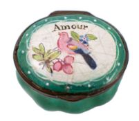 A French enamel and metal mounted patch box, late 18th century,