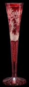 A Bohemian red overlay glass vase,