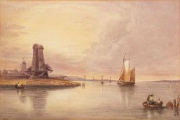 Follower of Samuel Bough (1822-1878) Fisherfolk at sunset;