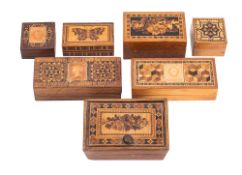 Seven various Victorian and Edwardian Tunbridge ware boxes,