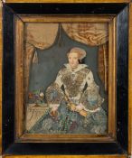 A silkwork collage portrait of Lady Mary Dudley, early 19th century,