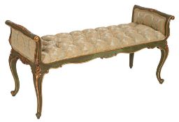 A carved, laquered and upholstered window seat in Louis XV taste,