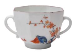 A Meissen kakiemon two-handled octagonal cup with Japanese Palace inventory number painted in the