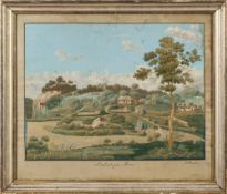 An early 19th Century Danish silk embroidered picture depicting the Summer Manor, Liselund Park,