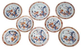 A set of eight Chinese 'Imari' dishes in three sizes, each decorated in underglaze blue,