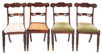 A set of four Regency carved rosewood dining chairs, probably by Gillows,