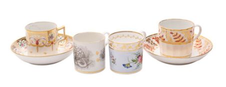 A group of early 19th century porcelains comprising a Coalport 'Hamilton Flute' coffee can and