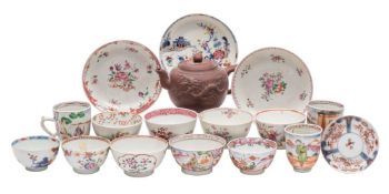 A mixed lot of Chinese ceramics comprising a Yixing dragon and phoenix teapot and cover, seal mark,