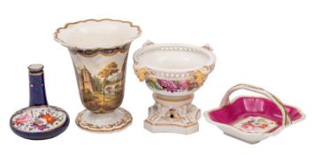 A mixed lot of 19th century English porcelain comprising a small floral and claret ground basket,