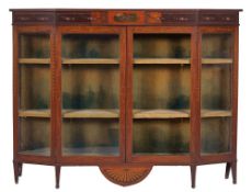 An Edwardian mahogany, satinwood and painted display cabinet in Sheraton style,
