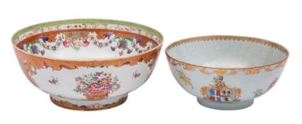 A Chinese famille rose armorial bowl and one other the first painted with the arms of Snell of