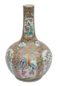 A large Canton bottle vase with globular body and long tapering neck, Qing Dynasty, 39cm.