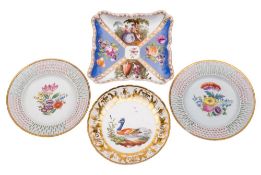 A Paris ornithological porcelain saucer dish,